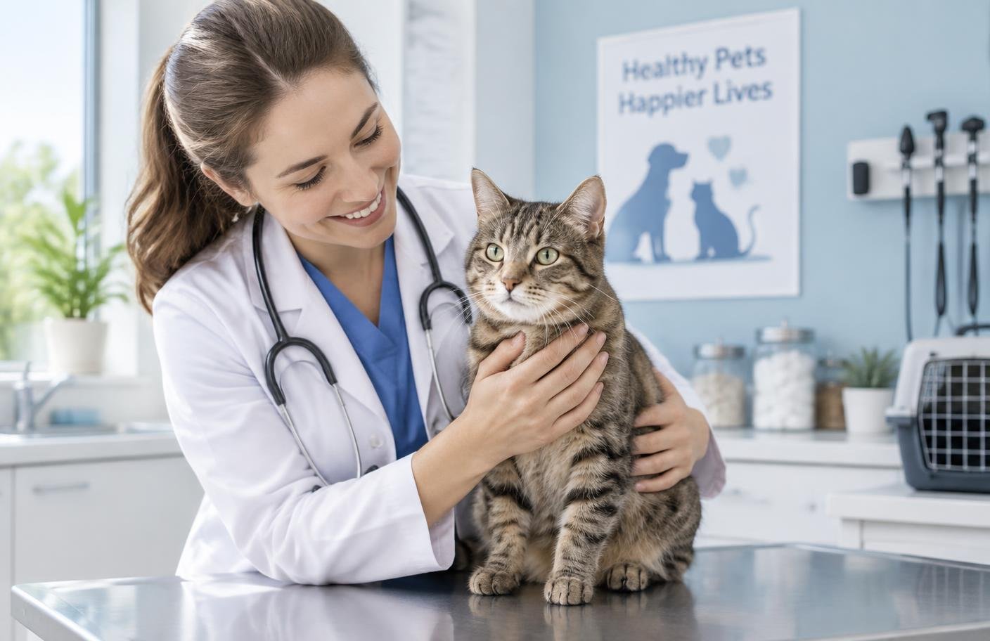 City Petcare Hospital & Urgent Care veterinarian gently examining a cat